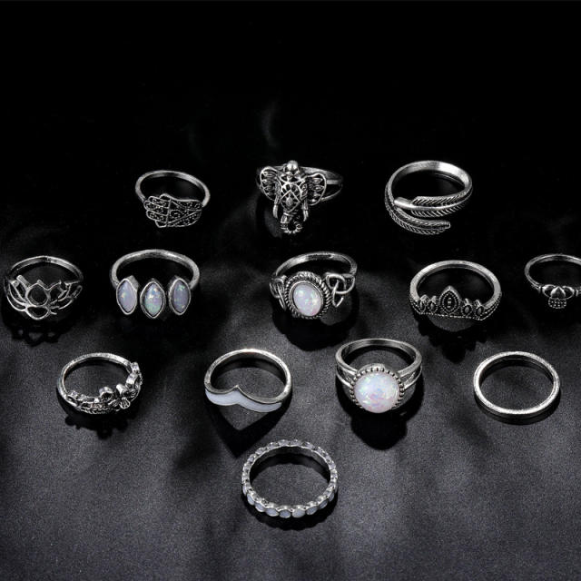 13pcs silver color boho finger ring set