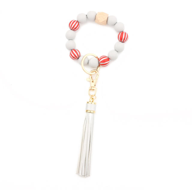 Christmas tassel beads bracelet keychain