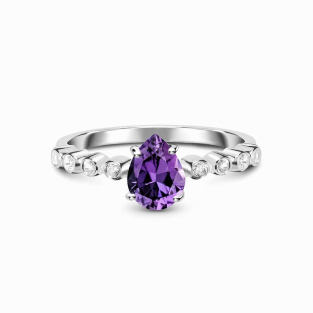 S925 sterling silver dropped amethyst rings