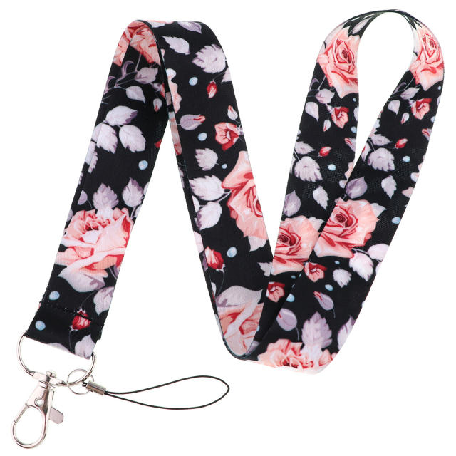 Flower series lanyard keychain with card holder