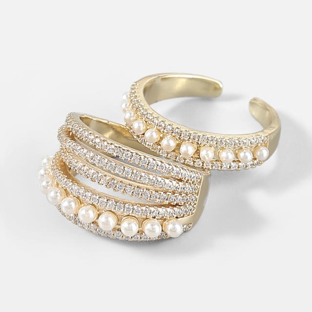 Pearl rhinestone ring
