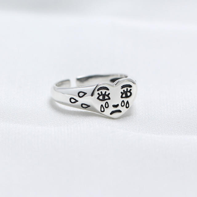 S925 silver crying face heart open ring