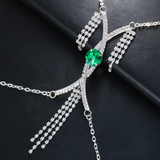 Faux Emerald tassel body chain