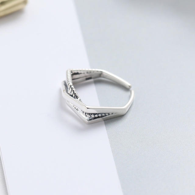 S925 Vintage rhombus open ring