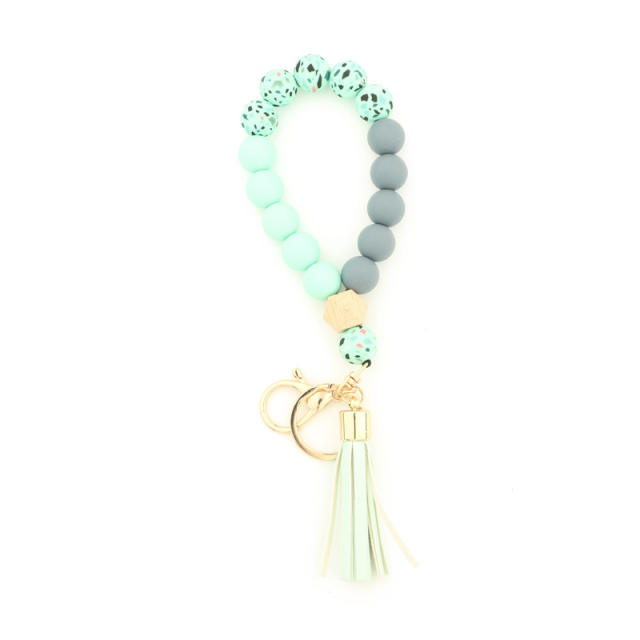 Leopard bead tassel bracelet keychain