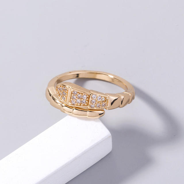 Serpentine diamond adjustable finger ring