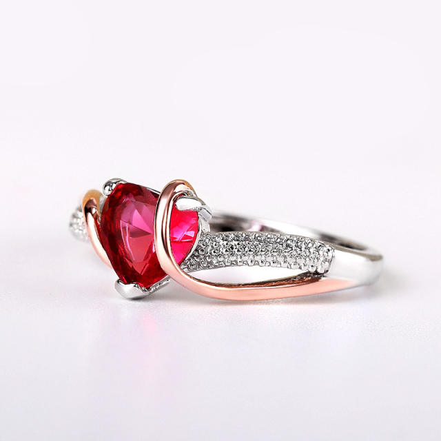 Red heart-shaped zircon ring