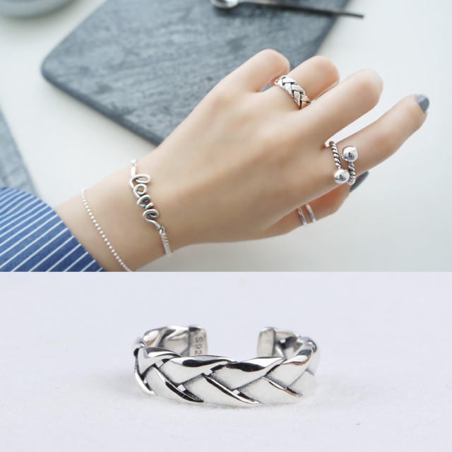 S925 vintage creative open ring