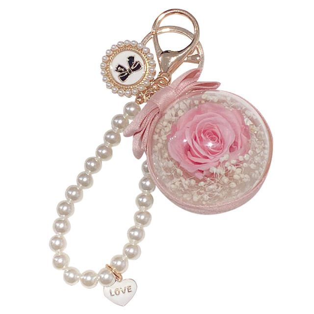 Rose flower pearl keychain