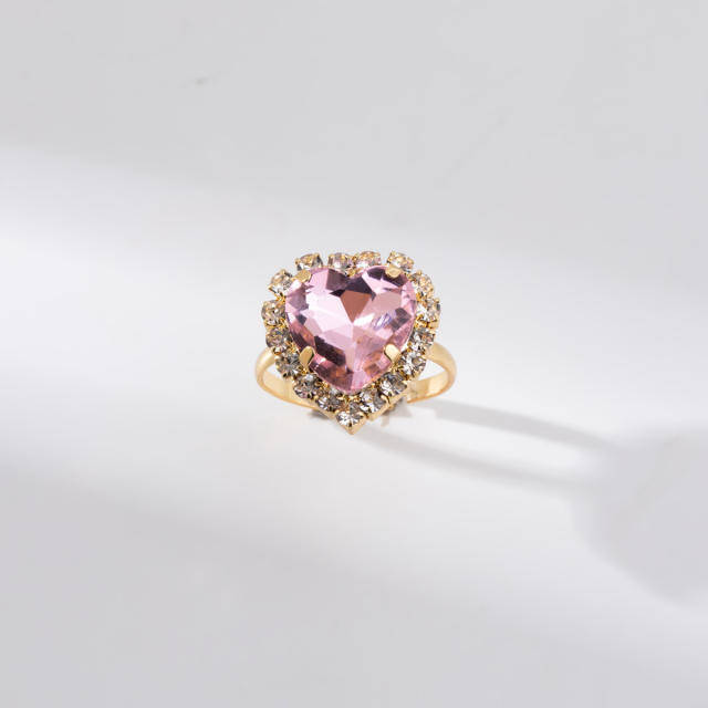 Color heart diamond open finger ring