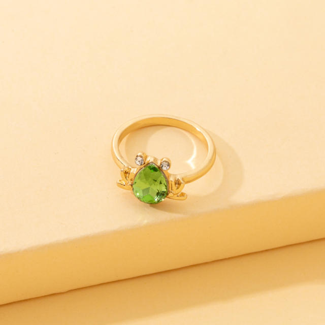 Green cubic zircon frog finger ring