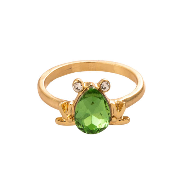 Green cubic zircon frog finger ring
