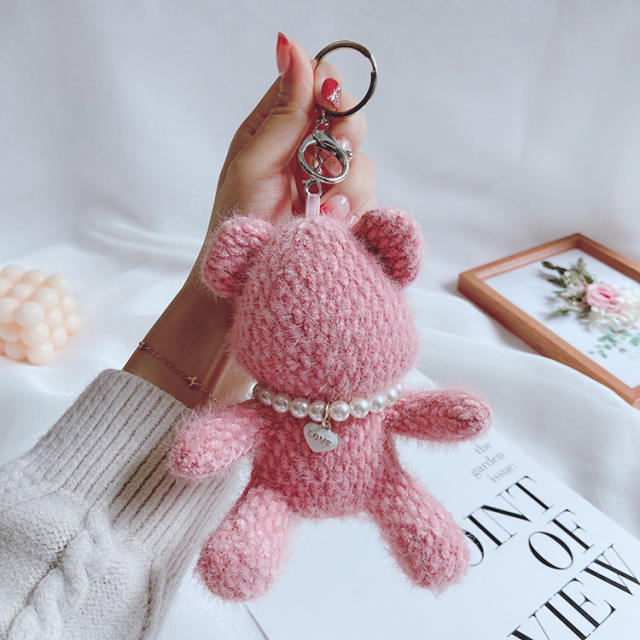 Stuffed bear pearl pendant keychain