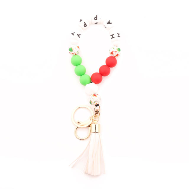 Christmas tassel beads bracelet keychain