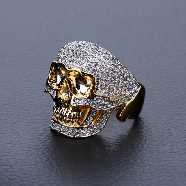 Vintage full zircon skull punk ring