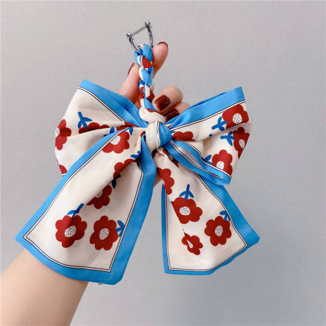 Colorful silk scarf bow keychain