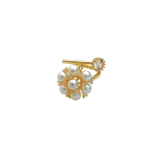 Pearl beaded flower adjustable finger ring