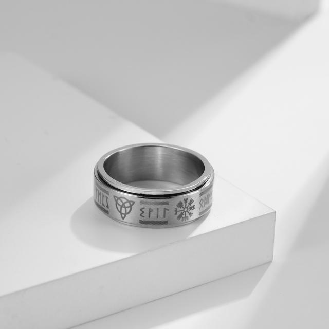 Nordic Viking text rotatable titanium steel ring