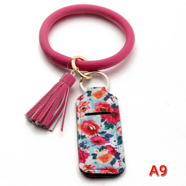 PU leather tassel bracelet lipstick cover keychain