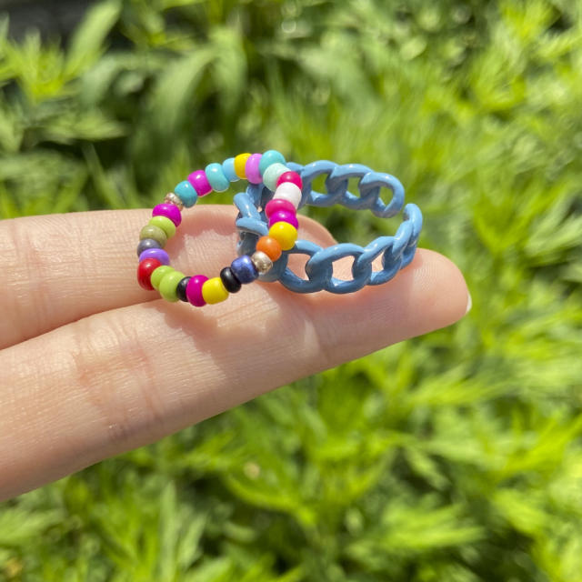 Seed beads color chain finger ring set
