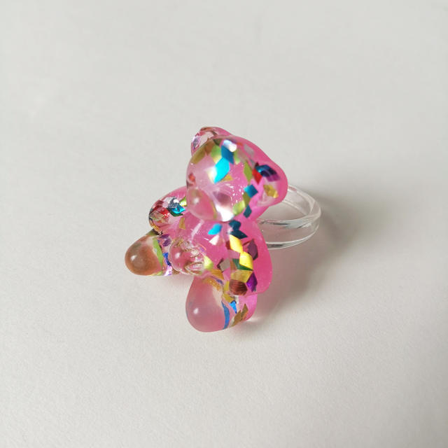 Cute bear color resin finger ring