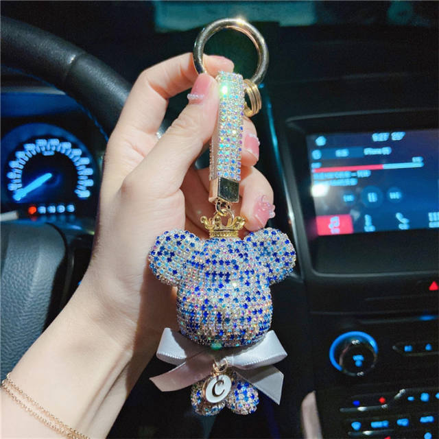 Diamond bear bow-knot keychain