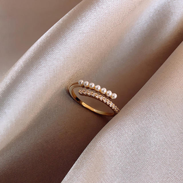 Pearl beaded cuff ring