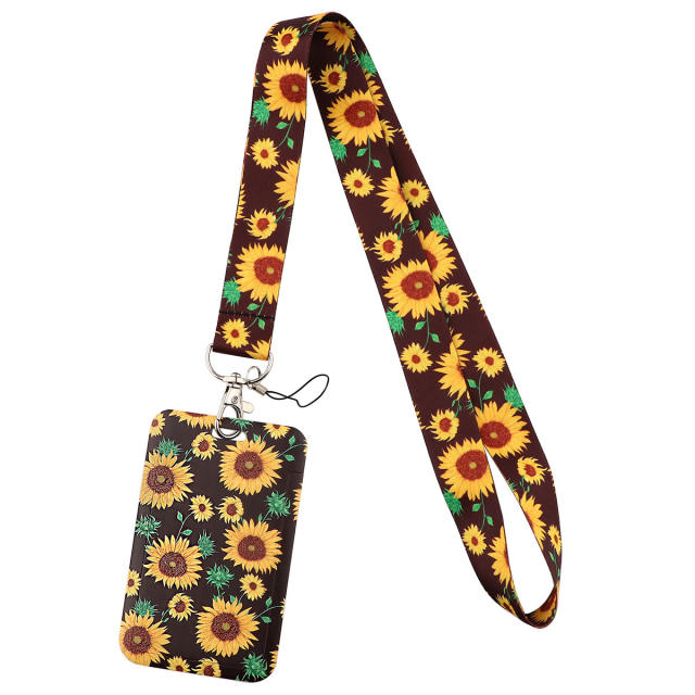 Sunflower daisy flower lanyard keychain card holder