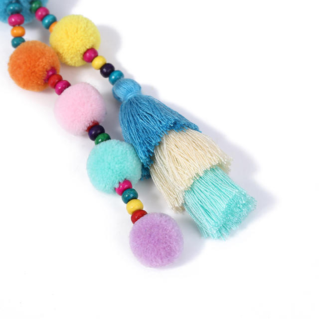 Colorful fuzzy ball tassel beads keychain