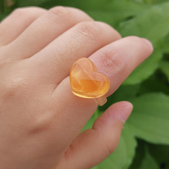 Transparent heart resin finger ring
