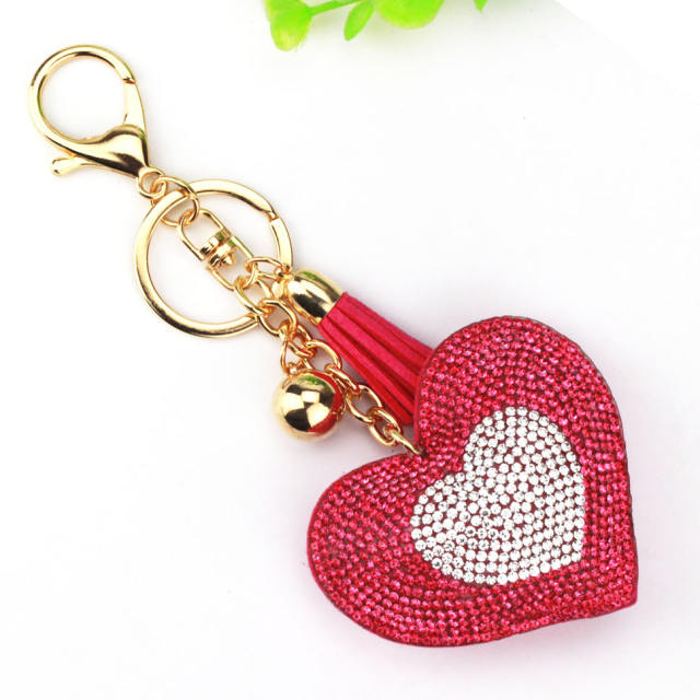 Double-color diamond love heart keychain