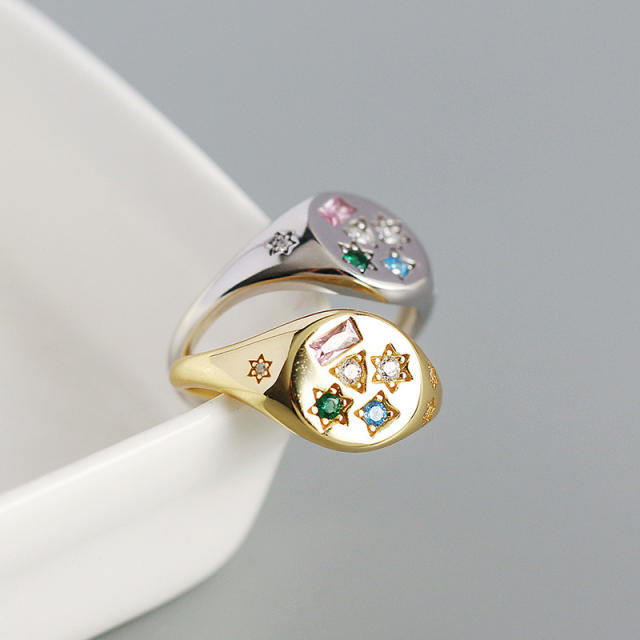 Color CZ star S925 signet rings