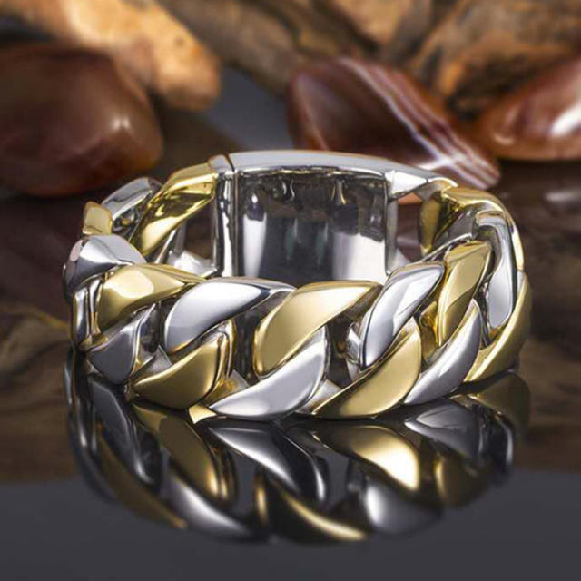 Two-color chain finger ring for men