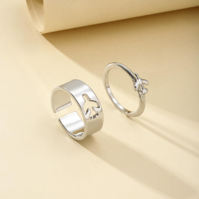 Hollow plane 2pcs open finger ring set