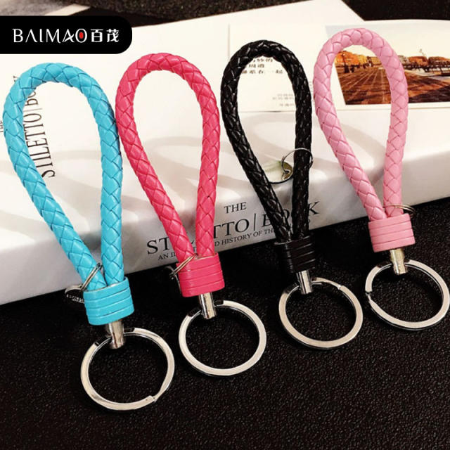 Braided PU leather simple keychain