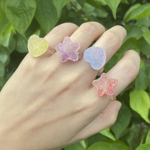 Resin candy star heart finger ring