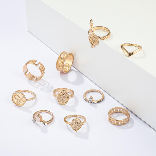 10pcs vintage snake element rings