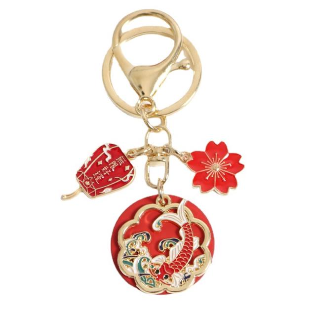 Chinese design hollow flower colored keychain