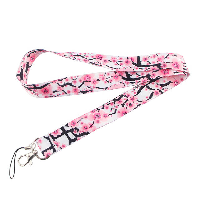 Romantic Pink Rose lanyard keychain