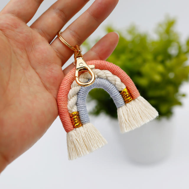 INS handmade rainbow tassel keychain