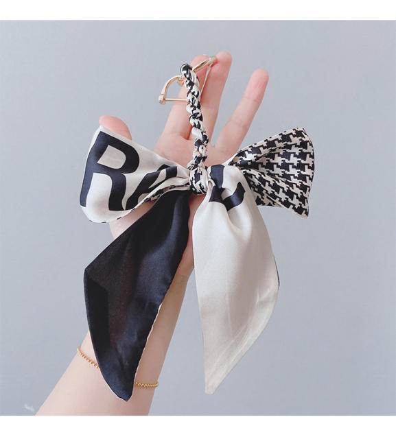 Simple silk scarf bow keychain