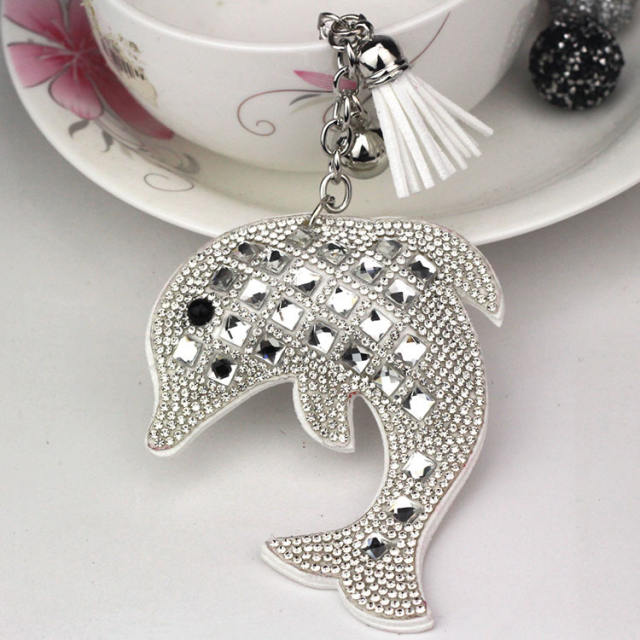 Diamond crystal dolphin tassel keychain