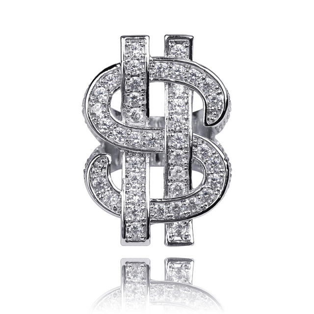Fashion full zircon hollow dollar hippe ring