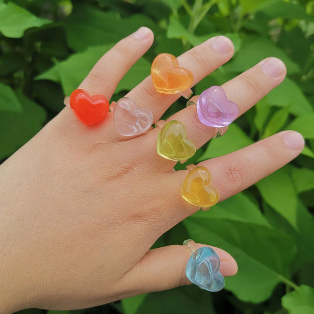 Transparent heart resin finger ring