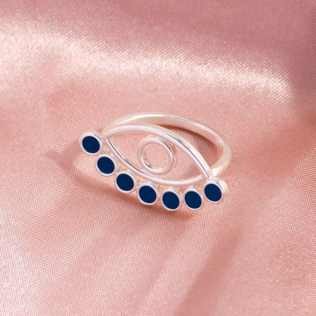 Hollow evil eye enamel finger ring