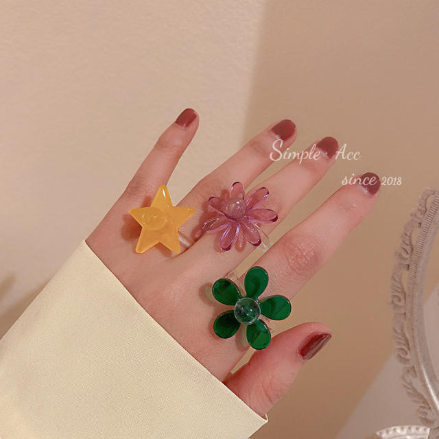 Color acrylic flower adjustable finger ring