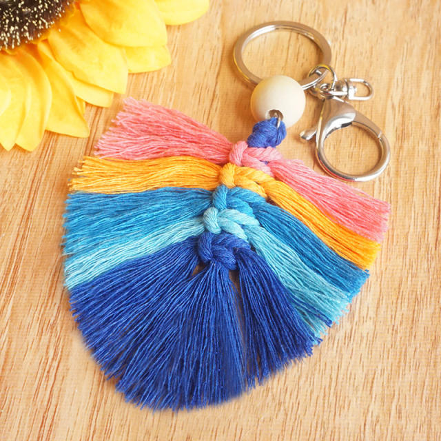 Boho handmade rainbow tassel keychain