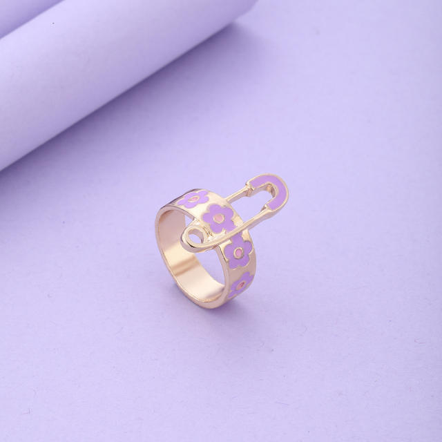 Enamel flower paper clip finger ring