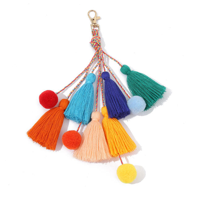 Colorful tassel fuzzy ball keychain