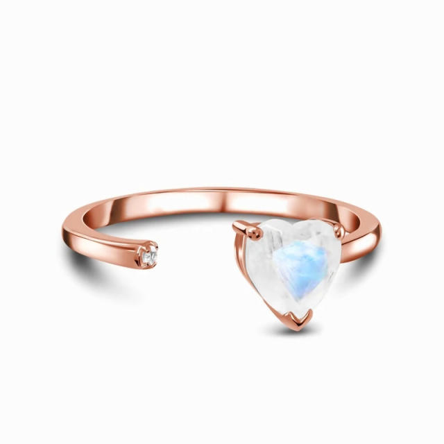 S925 sterling silver heart shaped moonstone openning rings